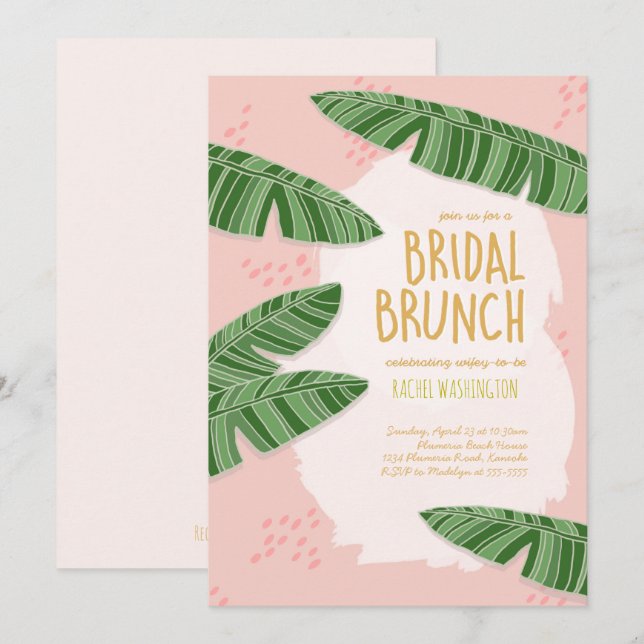 Tropischer Strand Pink Bridal Brunch Einladung (Vorne/Hinten)