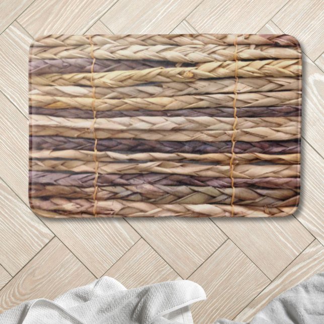 tropischer Strand rustikal geflochtene Korbweide Badematte (tropical island style beach rustic woven wicker bath mat)