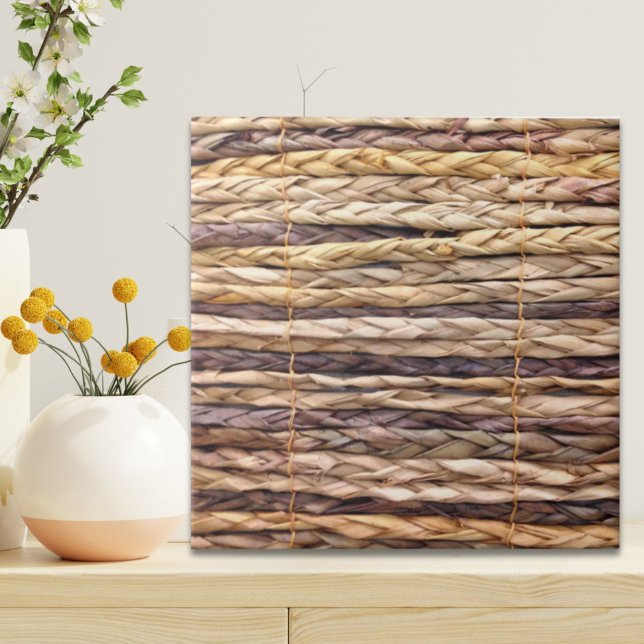 tropischer Strand rustikal geflochtene Korbweide Fliese (tropical island style beach rustic woven wicker ceramic tile)