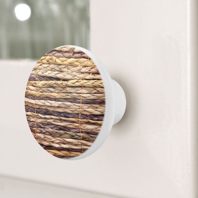 tropischer Strand rustikal geflochtene Korbweide Keramikknauf (tropical island style beach rustic woven wicker ceramic knob)