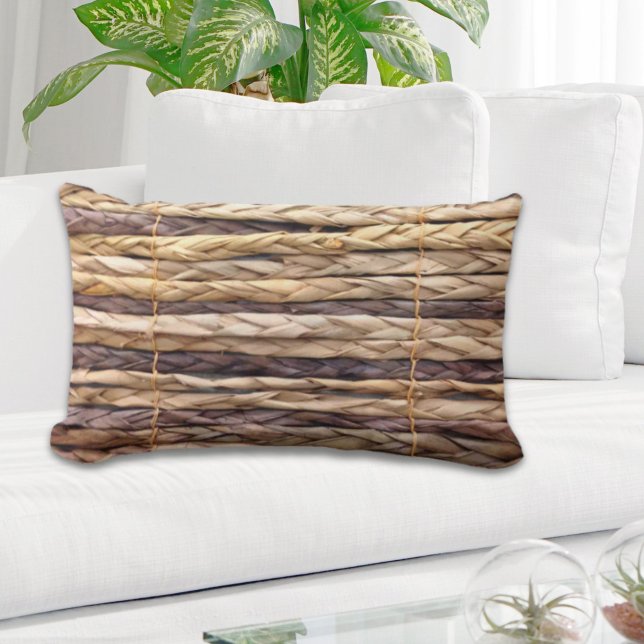 tropischer Strand rustikal geflochtene Korbweide Lendenkissen (tropical island style beach rustic woven wicker lumbar pillow)