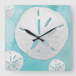 Tropischer Strand Sand Dollar Türkisches Wasser F Quadratische Wanduhr