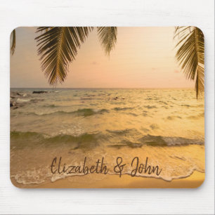 Tropischer Strand, Sand, Palmen Sonnenuntergang Mousepad