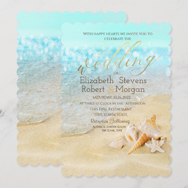 Tropischer Strand, Seashells Wedding Einladung (Vorne/Hinten)