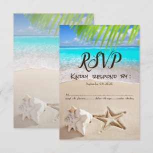 Tropischer Strand, Seestern, Muschel RSVP Einladung