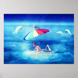 Tropischer Strand Sommer Mädchen Urlaub Aquarell Poster
