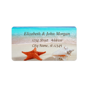Tropischer Strand, Sommer, Sand, Meer, Muscheln Adressaufkleber