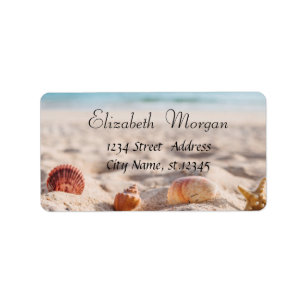 Tropischer Strand, Sommer, Sand, Muscheln Adressaufkleber