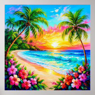 Tropischer Strand Sonnenuntergang Exotische Küste Poster