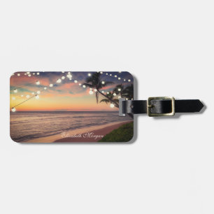 Tropischer Strand, Sonnenuntergang, Palme, Lichter Gepäckanhänger