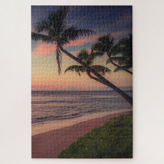 Tropischer Strand Sonnenuntergang Palmen Puzzle (Vertikal)