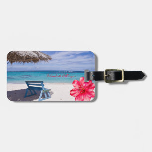 Tropischer Strand, Stuhl, Hibiskus Gepäckanhänger