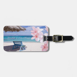 Tropischer Strand, Stuhl, Plumeria Gepäckanhänger