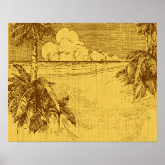 Tropischer Strand Südwind Vintage-Kunst Poster