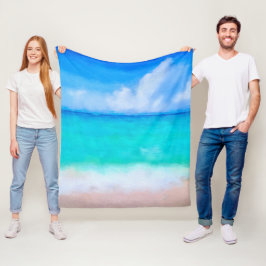 Tropischer Strand Türkis Blau Weiße Wasserfarbe Fleecedecke