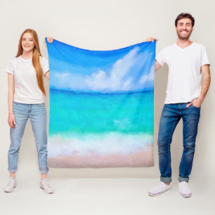 Tropischer Strand Türkis Blau Weiße Wasserfarbe Fleecedecke