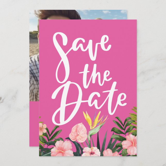 Tropischer Strand und Hochzeit in Urlaubsort Save The Date (Vorne/Hinten)