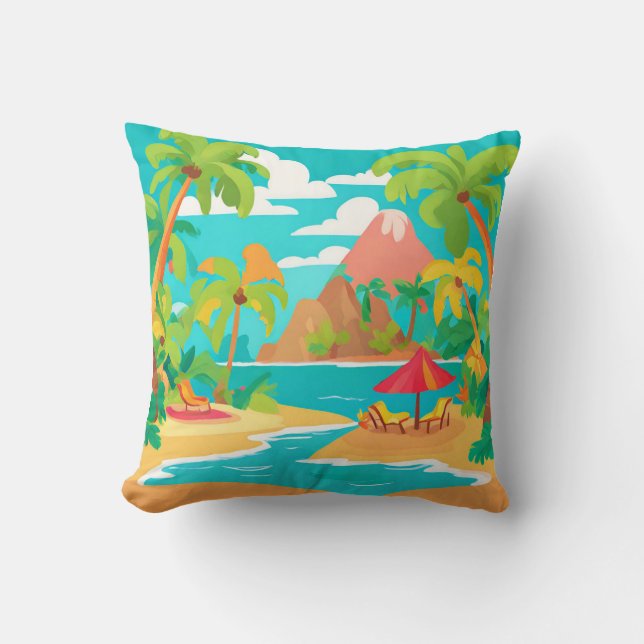 Tropischer Strand und Palmen Throw Kissen (Vorderseite)