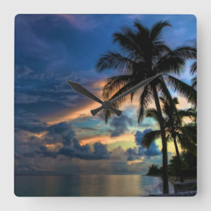 Tropischer Strand- und Palmenbaumwall-Uhr Quadratische Wanduhr