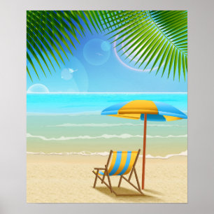 Tropischer Strand und Regenschirm Poster