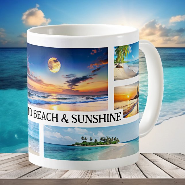 Tropischer Strand und Sonnenstrahlen Kaffeetasse (Tropical beach photo collage mug - great for a beach house or summer memories)