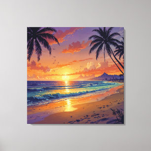 Tropischer Strandsonnenuntergang - Illustrationsst Leinwanddruck