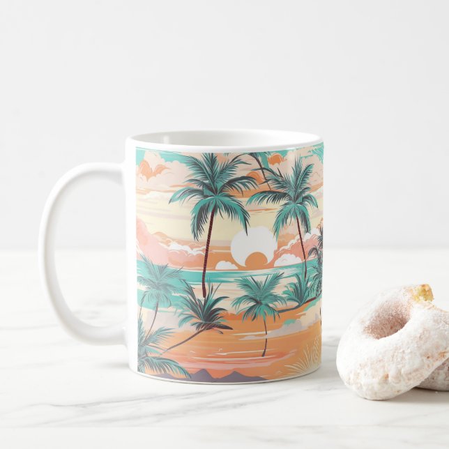 Tropischer Strandsonnenuntergang Kaffeetasse (Mit Donut)