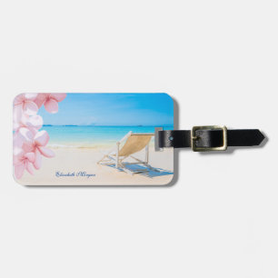 Tropischer Strandstuhl Sand Hawaiianische Blume Gepäckanhänger