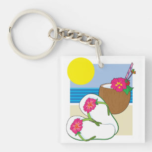 Tropischer Strandurlaub Kokosblumen Flip Flops Schlüsselanhänger