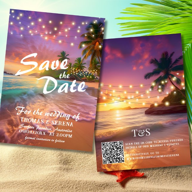 Tropischer Sunset Beach QR-Code Save the Date Einladung (Von Creator hochgeladen)