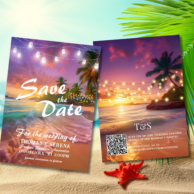 Tropischer Sunset Beach QR-Code Save the Date Einladung (Von Creator hochgeladen)