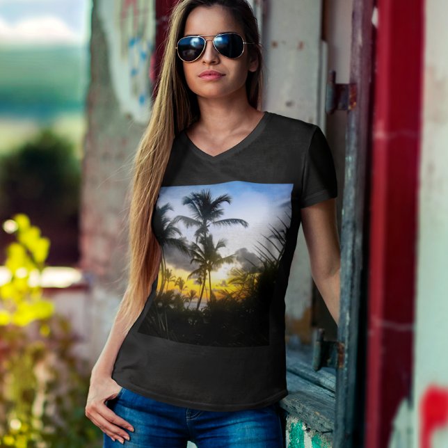 Tropischer Sunset Print T - Shirt (Von Creator hochgeladen)