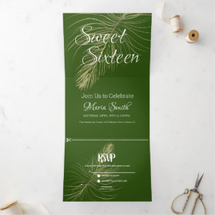 Tropischer süß 16 flüssiger Marmor   Waldpalme Tre Dreifach Gefaltete Einladung