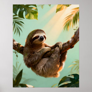 Tropischer süßer Faultier entspannende Jungle-Tier Poster
