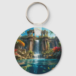 Tropischer Tempelsee Wasserfall Fischsee Schlüsselanhänger