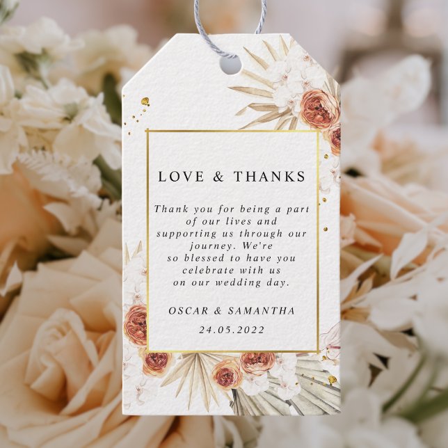 Tropischer Terracotta-Goldrahmen aus Palmblättern Geschenkanhänger (Von Creator hochgeladen)