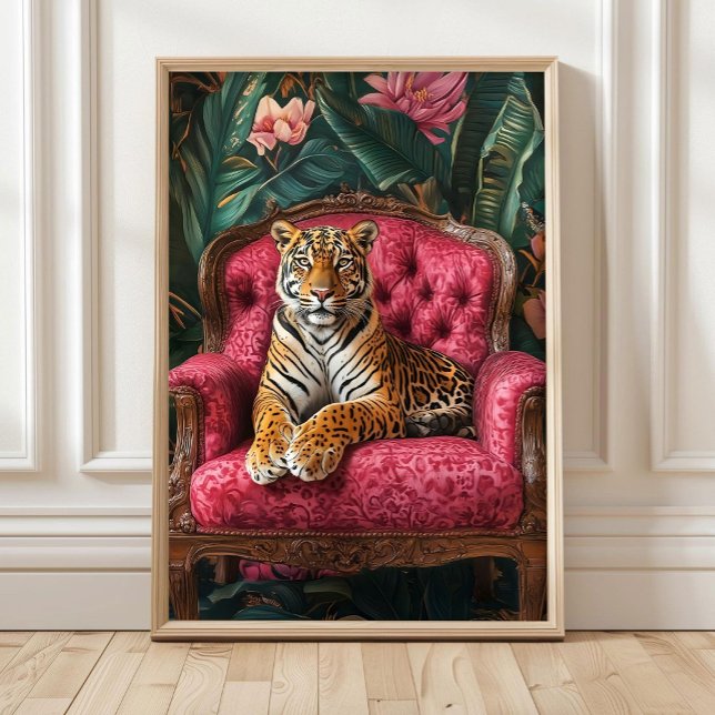 Tropischer Tiger auf rosa Sofa Poster Eklektischer (Von Creator hochgeladen)