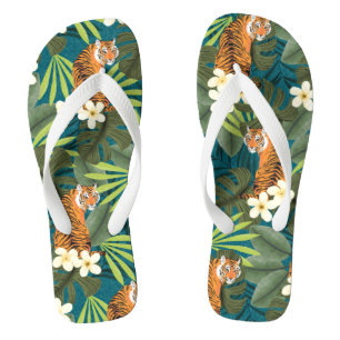 Tropischer Tiger Hawaiian Palm Dschungel Aquamarin Flip Flops