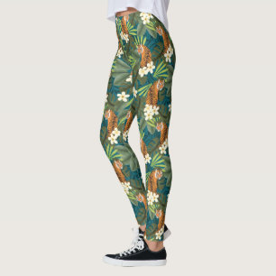 Tropischer Tiger Hawaiian Palm Dschungel Aquamarin Leggings