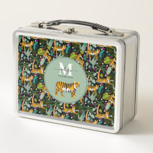 Tropischer Tiger Schwarzer Botanischer Dschungel S Metall Brotdose