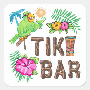TROPISCHER TIKI-BAR QUADRATISCHER AUFKLEBER