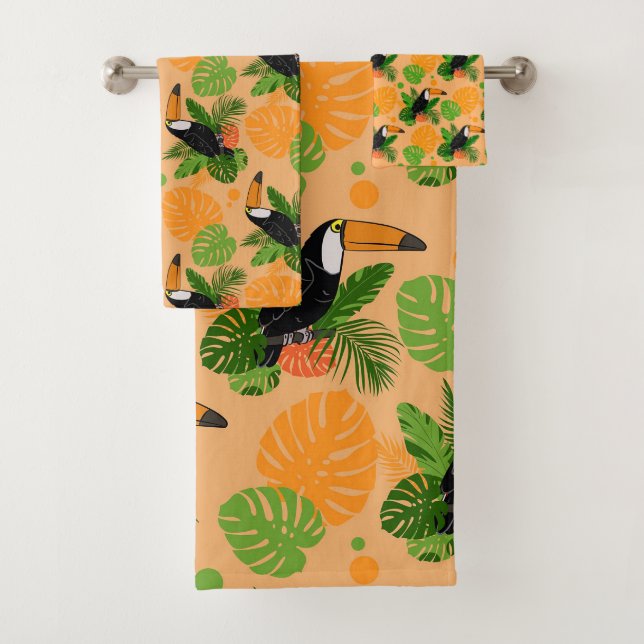 Tropischer Toucan Bird Nahtloses Muster Badhandtuch Set (Insitu)