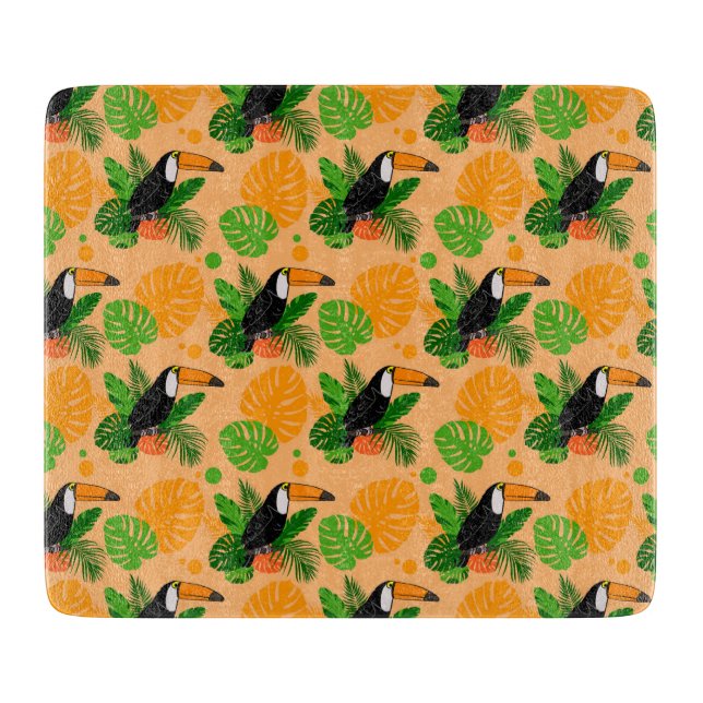 Tropischer Toucan Bird Nahtloses Muster Schneidebrett (Vorderseite)