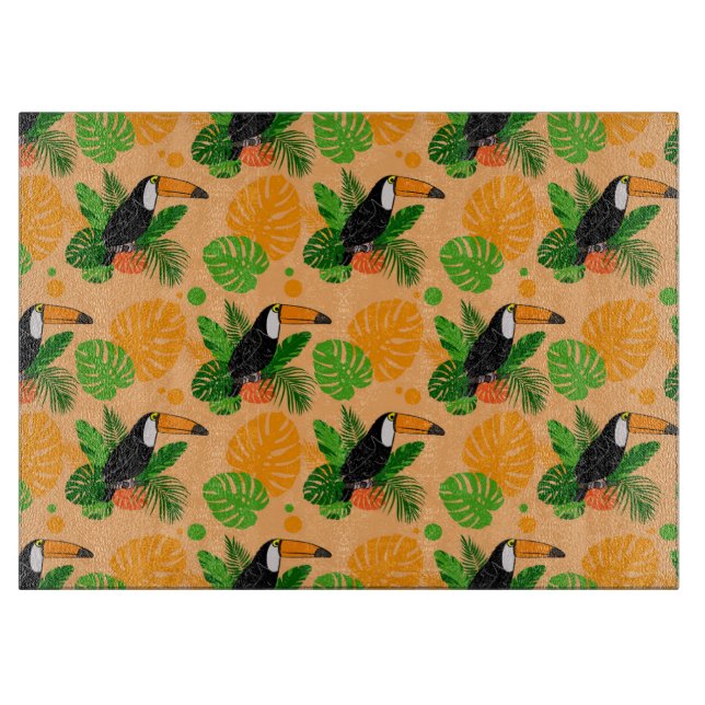Tropischer Toucan Bird Nahtloses Muster Schneidebrett (Vorderseite)