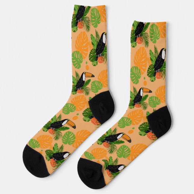 Tropischer Toucan Bird Nahtloses Muster Socken (Linkes Detail)