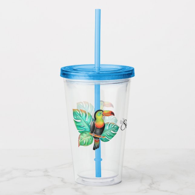 Tropischer Toucan Parrot Personalisiert Acryltrinkbecher (Vorderseite)