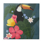 Tropischer Toukan in der Wildnis Fliese<br><div class="desc">Tropische Wildnis I von Grace Popp. Ein Toucan sitzt auf einer Sammlung von schönen tropischen Blätter und Blume. | 164259Z</div>
