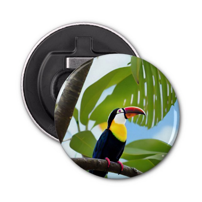 Tropischer Toukan in einem Baum Flaschenöffner (Vorderseite)
