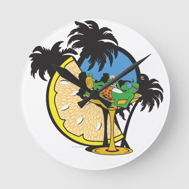 Tropischer Urlaub Gecko Runde Wanduhr (Vorderseite)