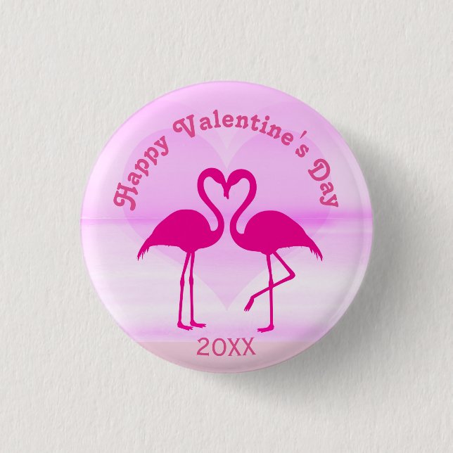Tropischer Valentinstag Flamingo Rosa Gewohntes Ja Button (Vorderseite)